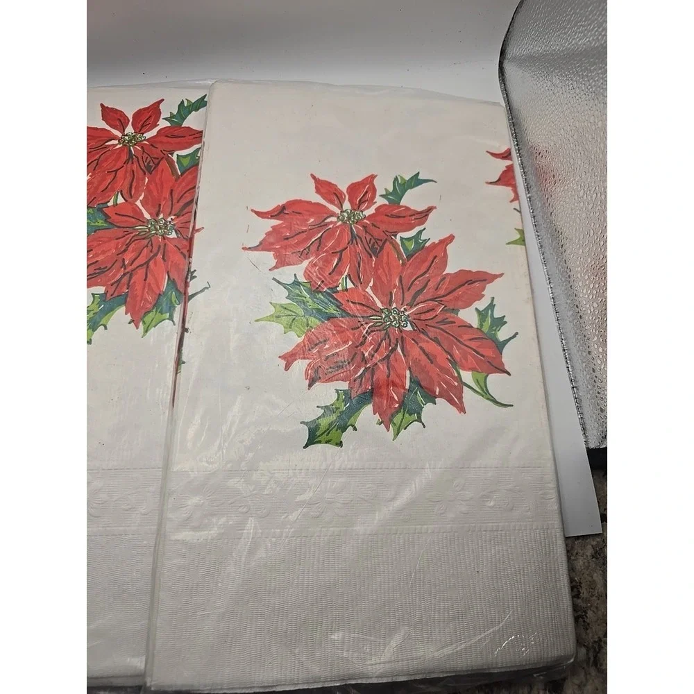 Lot Of‎ 3 Vintage Pointsetta Paper Table Cloth  54 X 96